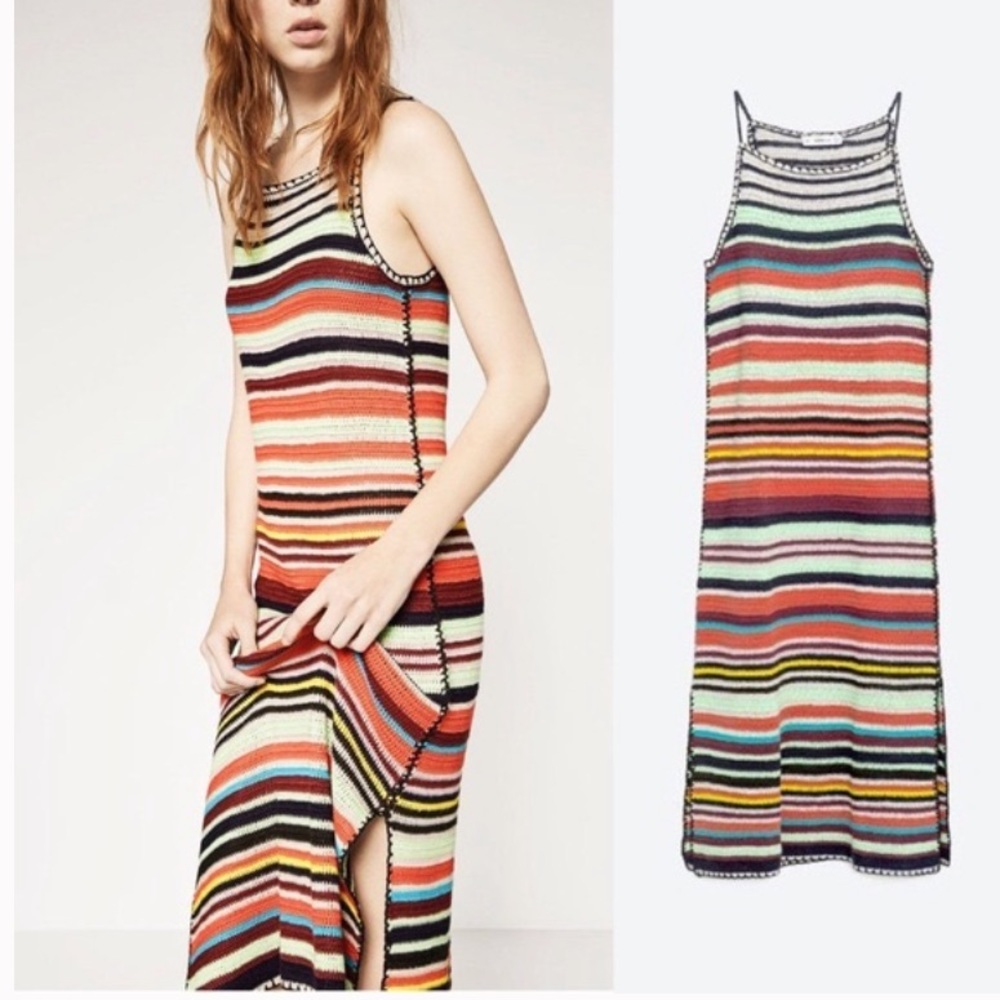 Zara crochet striped dress sz S